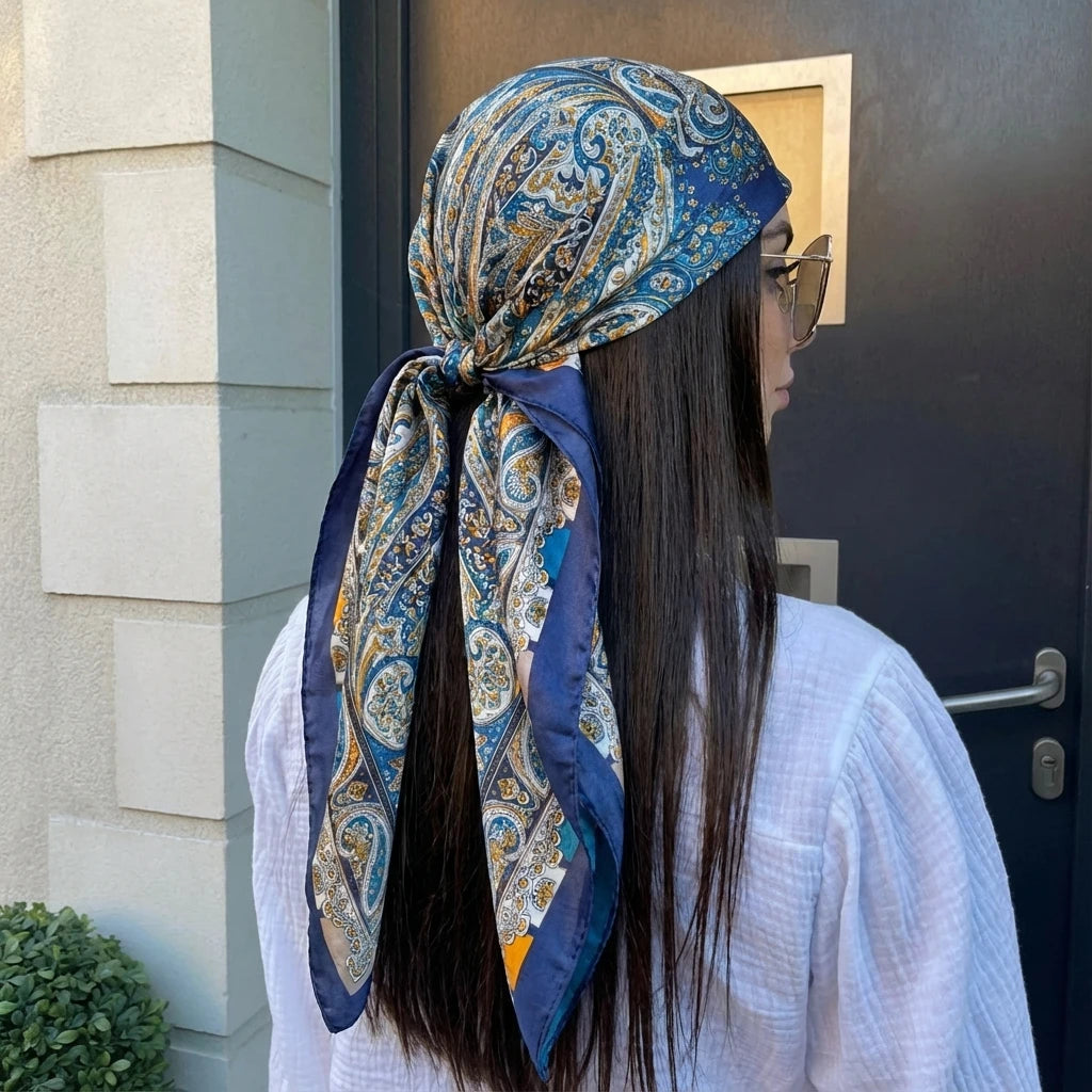 Hijabs en satin à imprimé paisley 90*90cm pour femmes, foulard carré de luxe, bandana, cheveux, foulard doux, hijab, écharpes pour cheveux