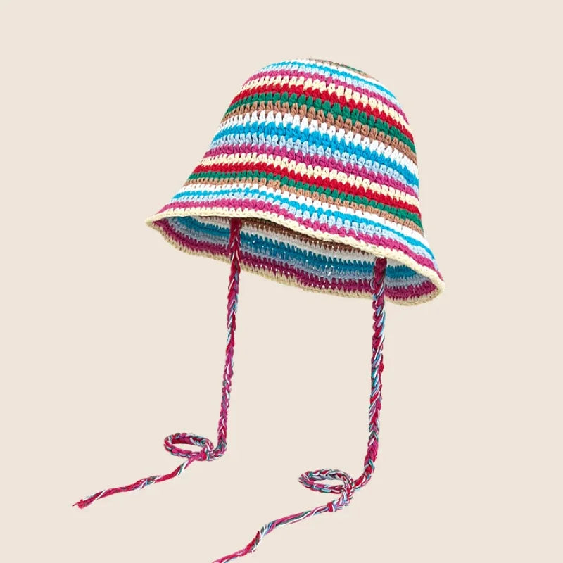 Chapeau seau coréen fait à la main au Crochet pour femmes, tissage tricoté, mode fleurs Y2k, bonnet de bassin, nouvelle collection automne hiver