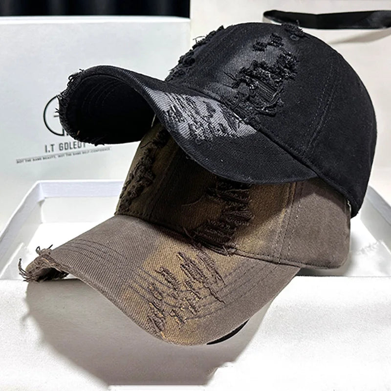 Nouveaux chapeaux de baseball à bords déchirés pour hommes et femmes, vieux casquettes à bord incurvé, ombre décontractée personnalisée, protection solaire d'extérieur, chapeaux Hip Hop