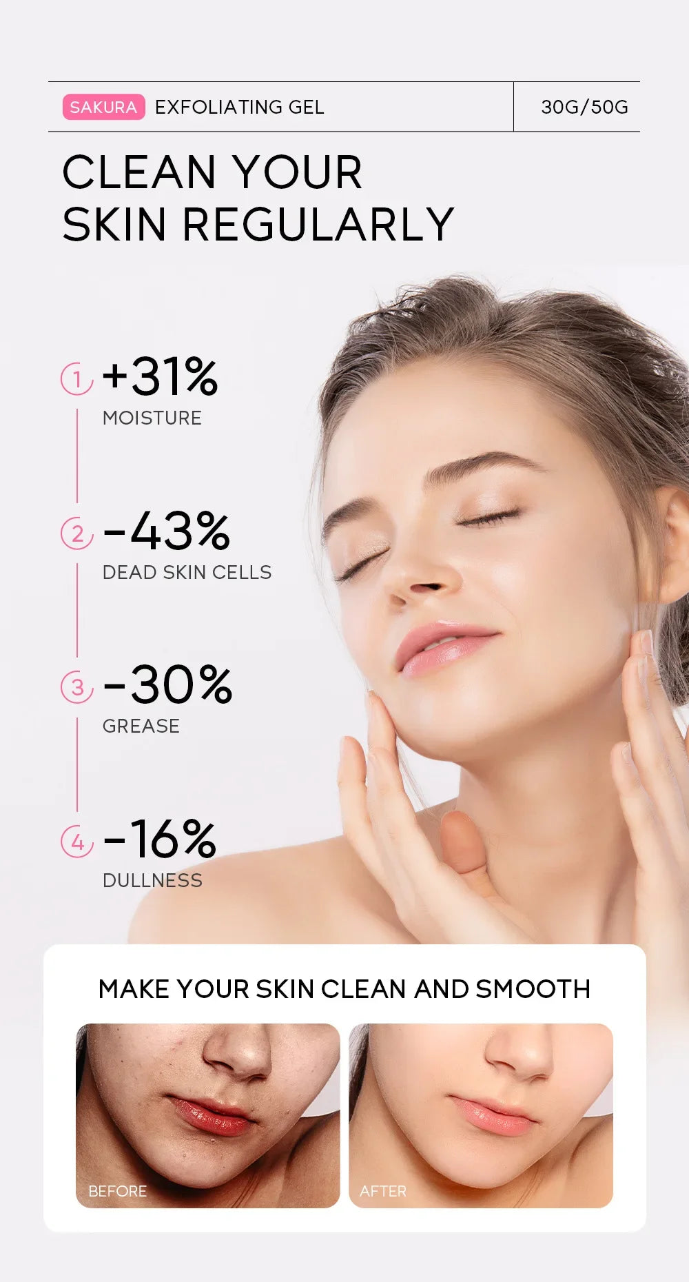 Gel exfoliant Sakura, gommage facial, hydratant, nourrissant, réparateur, crème pour le visage, soin de la peau, 30g/50g