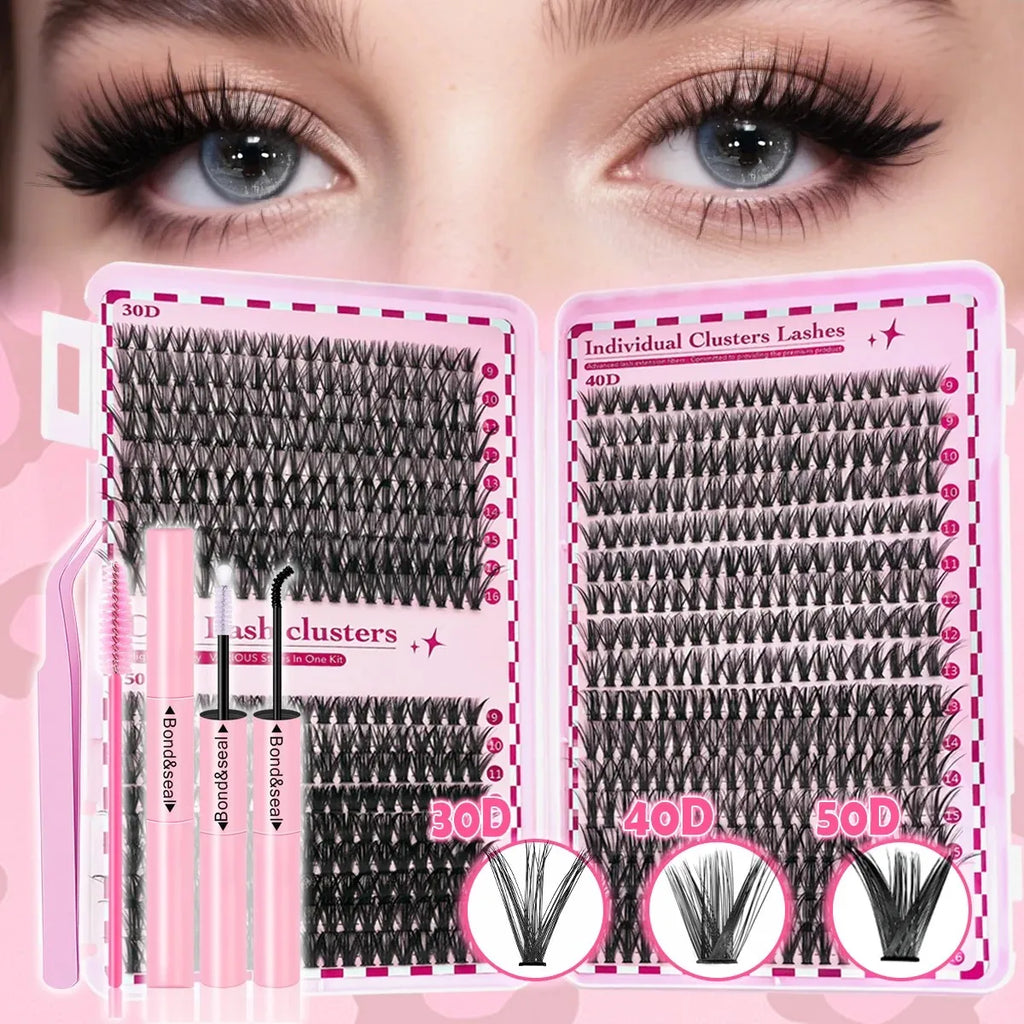 Kit d’extensions de cils DIY 700 pièces – Bouquets de cils 30D, 40D, 50D et 80D avec longueurs mixtes de 9 à 16 mm. Courbure D pour un regard plus ouvert et élégant.