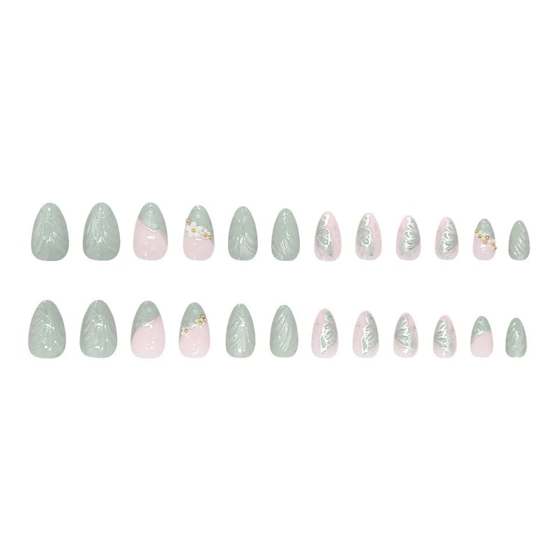 Faux ongles 3D pour femmes et filles, dégradé de fleurs en relief marron bleu avec strass, pointes d'amande d'automne et d'hiver à pression sur les faux ongles