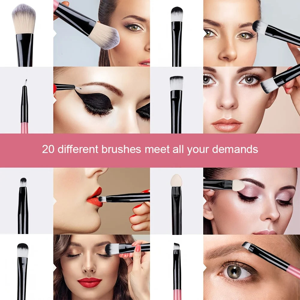 Ensemble de pinceaux de maquillage 20 pièces Kit de pinceaux doux et moelleux pour les yeux Ombre à paupières Fond de teint Poudre Enlumineur Mélange Outil de beauté Débutants