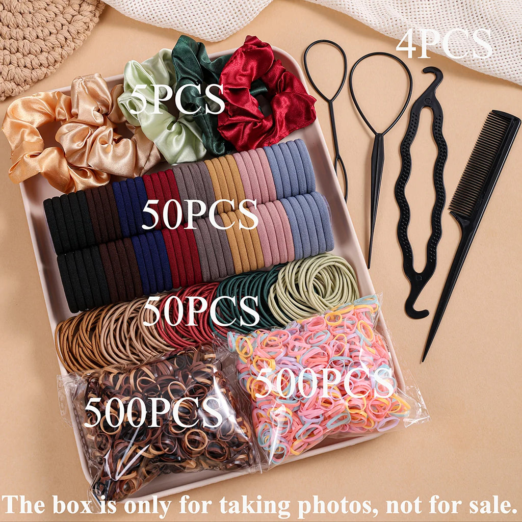 1109 pièces femmes cheveux foncés accessoires ensemble élastique sans couture queue de cheval chouchous petites bandes de caoutchouc mode cheveux cravates bandeaux
