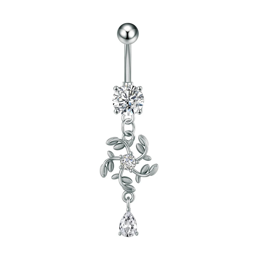 Anneaux de nombril série couleur or, carillon éolien, fleur pendante, cœur, anneau de ventre en acier inoxydable, bijoux de perçage de nombril, 1 pièce