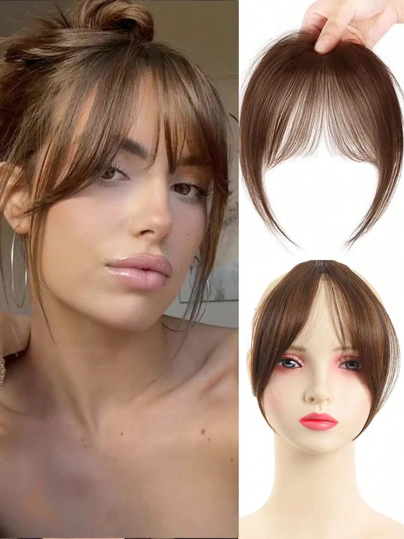 Synthèse perruque partie centrale frange Extensions de cheveux pince devant naturel sans couture français Oblique frange huit caractères frange