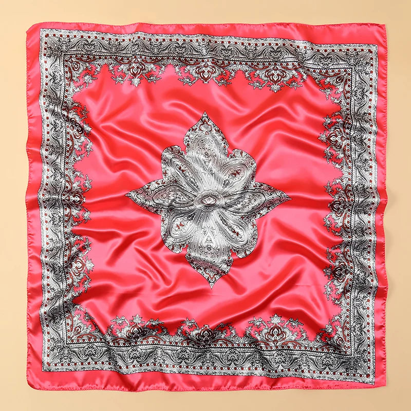 Foulard carré en soie pour femmes, nouveau Design de luxe, Style populaire, quatre saisons, protection solaire, foulard de plage, Hijab, 90x90CM