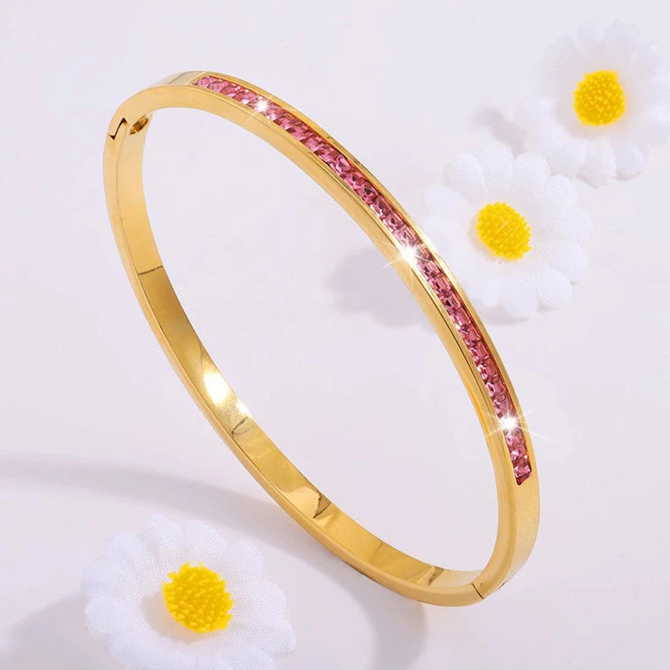 ZAKOL nouveau Buling rose cristal zircone Bracelet en acier inoxydable pour les femmes polyvalent empilable bijoux étanche Bracelet cadeau