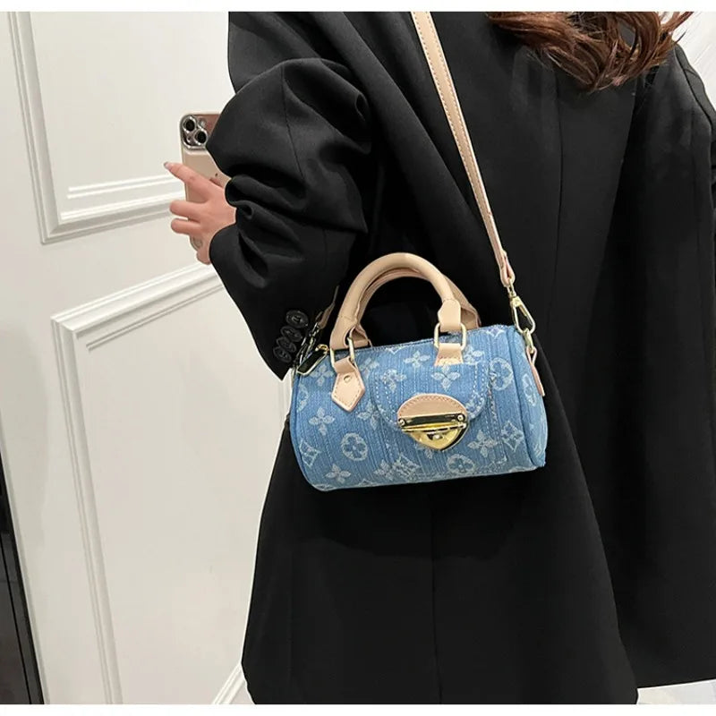 Sacs en jean tendance pour femmes, sacs bandoulière élégants et polyvalents, sacs à main cylindriques ronds à la mode