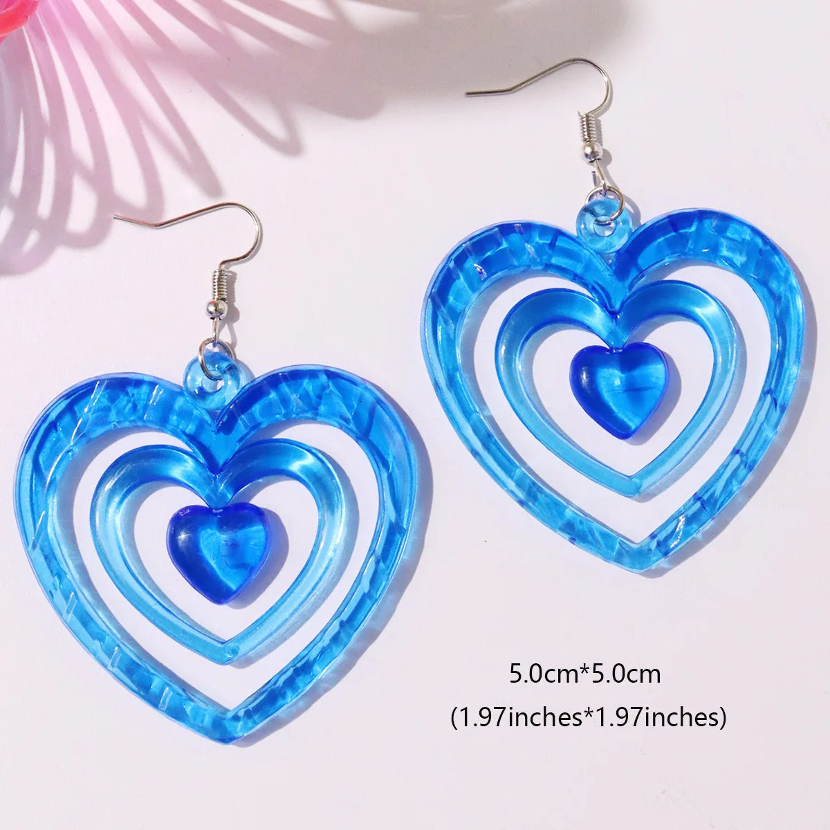Boucles d’oreilles pendantes superposées en acrylique rose en forme de cœur, style Y2K vintage, pour femmes et filles, bijoux d’été doux pour soirée, accessoires de fête, cadeau.