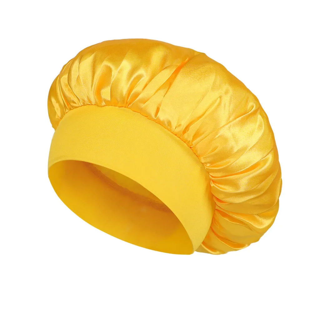 Bonnet en Satin pour femmes, pour dormir, soins capillaires, Bonnets en soie, solide, à larges bords, avec bande élastique souple