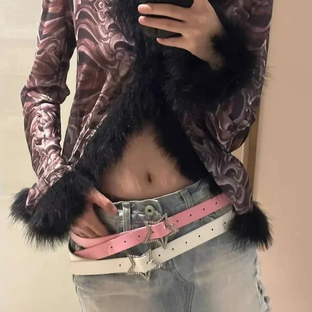 Y2K – ceinture à boucle étoile en cuir rose, reliure élastique ornée de strass scintillants, accessoires de décoration de mariée rétro