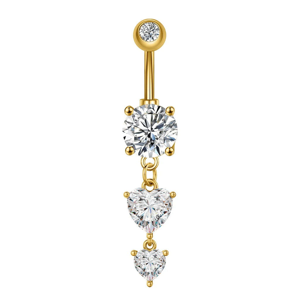 Anneaux de nombril série couleur or, carillon éolien, fleur pendante, cœur, anneau de ventre en acier inoxydable, bijoux de perçage de nombril, 1 pièce