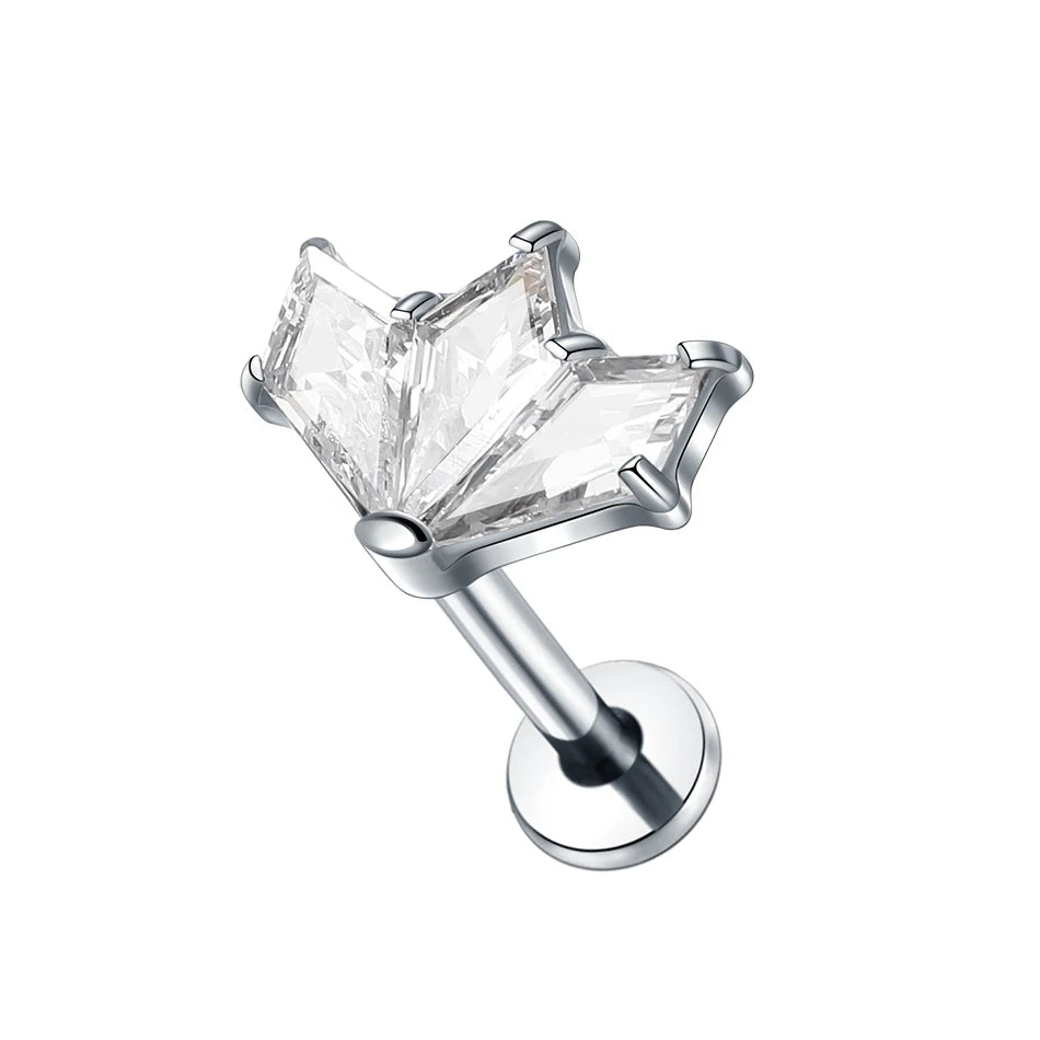 Boucle d'oreille en titane G23, Labret, Tragus, clou, filetage interne, anneaux à lèvres en Zircon, Cartilage Helix, Piercing, bijoux pour le corps, 16G, 1 pièce