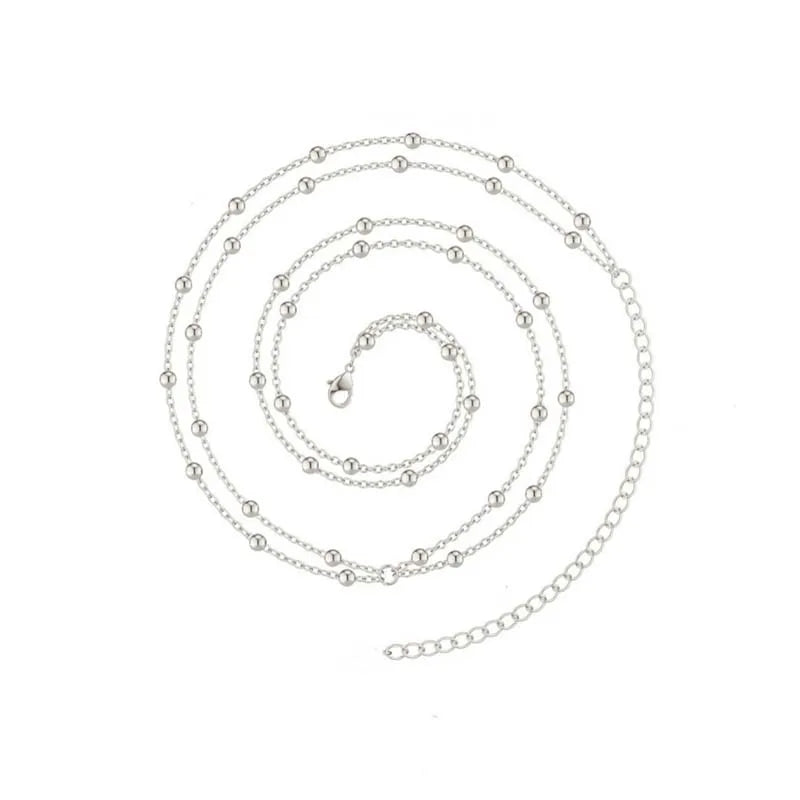 Chaîne de taille perlée Double couche pour femmes, Simple, couleur or, croix ronde en métal, chaîne de corps, accessoires de bijoux pour Bikini