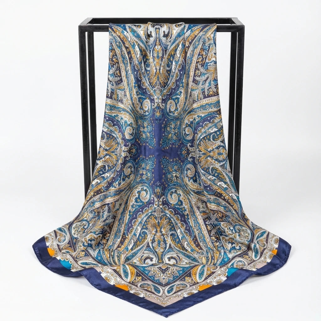 Hijabs en satin à imprimé paisley 90*90cm pour femmes, foulard carré de luxe, bandana, cheveux, foulard doux, hijab, écharpes pour cheveux