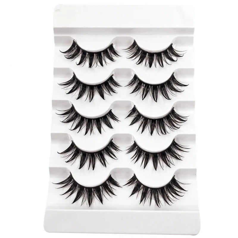 5 paires de faux cils effet mouillé, faux cils légers style maquillage thaïlandais, cils 3D stéréoscopiques effet manga, boucles démoniaques et cils bouclés