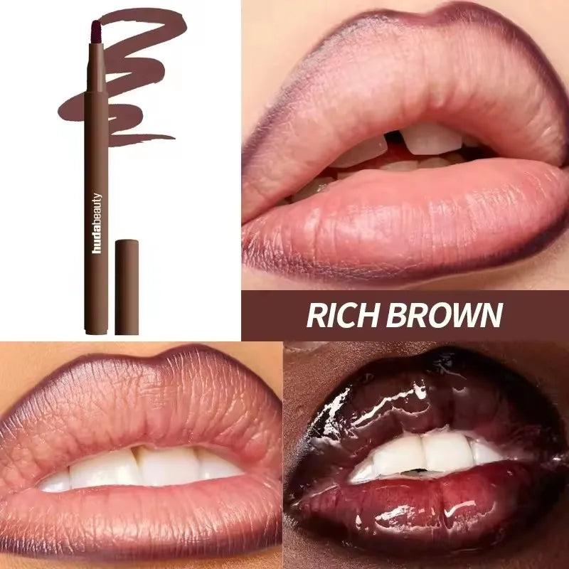 Crayon à lèvres HudaBeauty velours marron, couleur chair, mat, imperméable, tasse antiadhésive, rouge cerise, stylo de Contour des lèvres, maquillage pour femmes