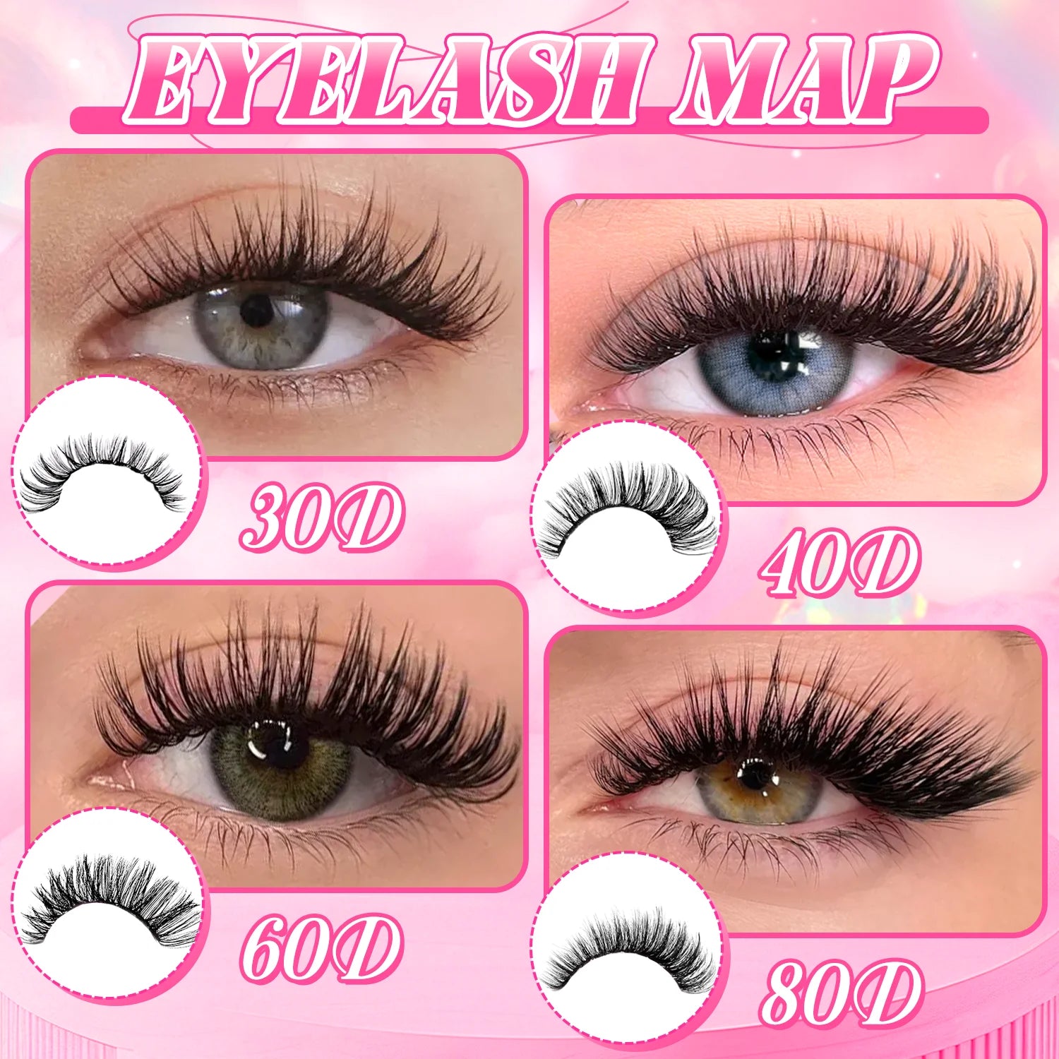 Kit de bouquets de faux cils 740/800 pièces – Longueurs mixtes pour extensions de cils ultra-légères et résistantes à l’eau. Permet de créer un look naturel pour le maquillage quotidien ou un effet glamour plus intense et sophistiqué.