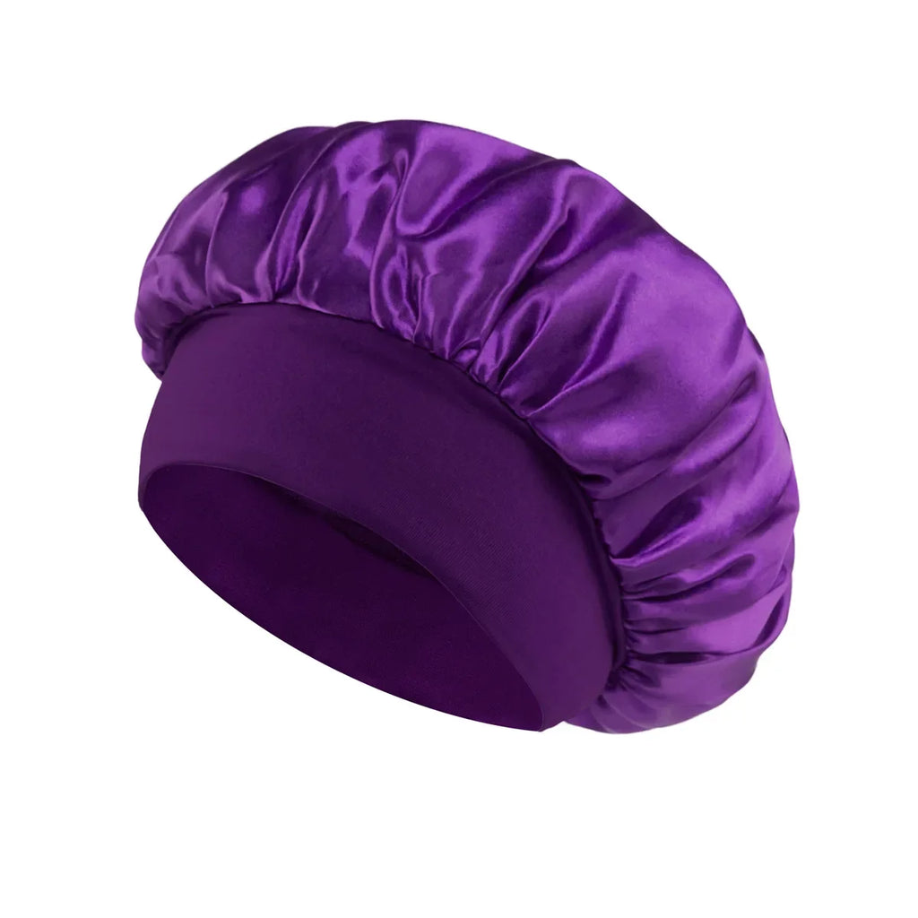 Bonnet en Satin pour femmes, pour dormir, soins capillaires, Bonnets en soie, solide, à larges bords, avec bande élastique souple