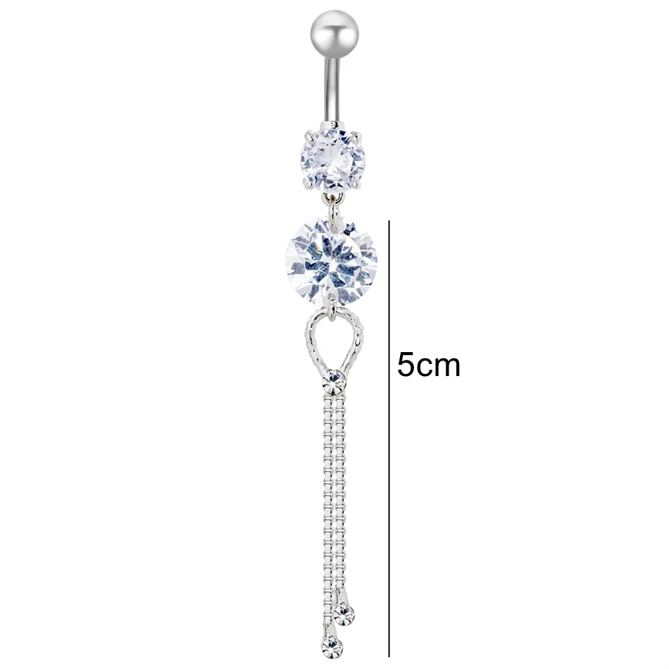 Bijou de nombril pour femme – piercing de ventre en acier inoxydable avec chaîne longue, pampilles et fleur pendante, accessoires de corps pour soirée et plage