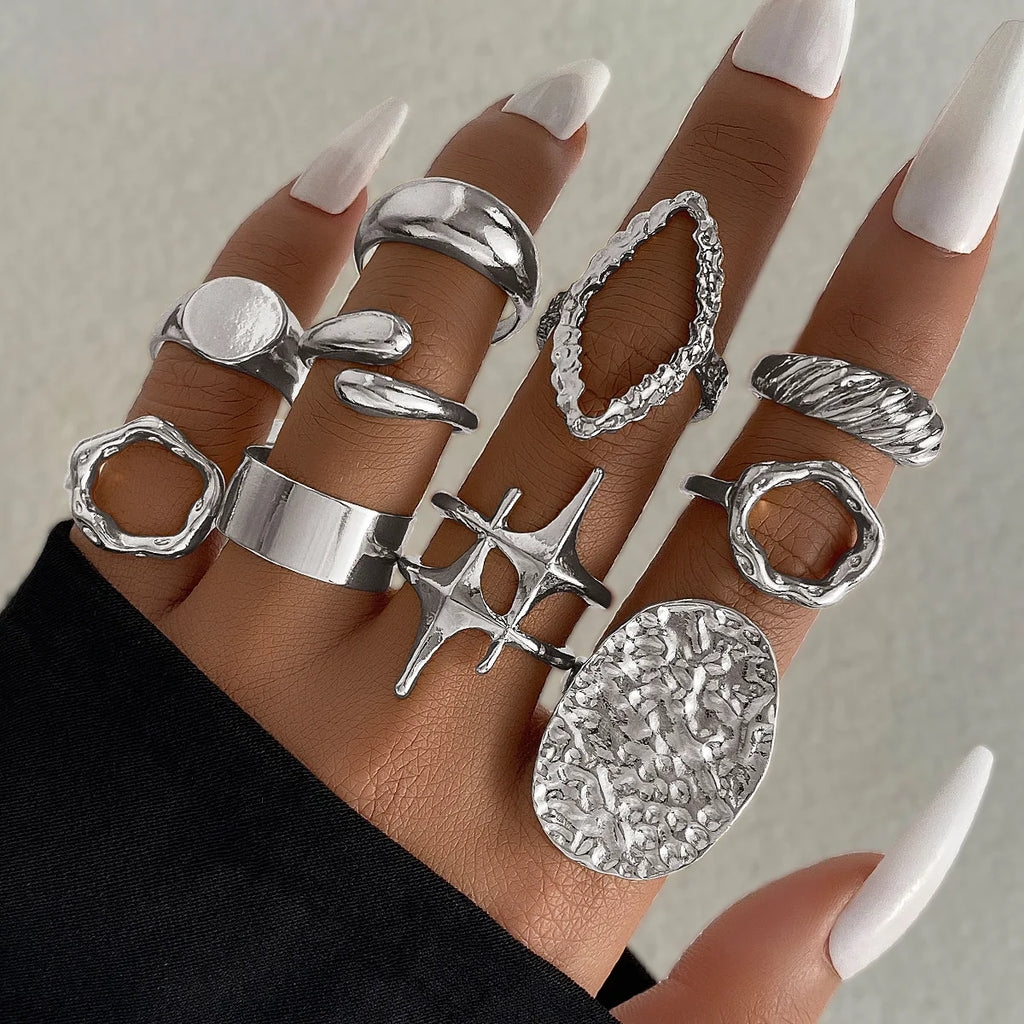 Bagues lisses en métal pour femmes et hommes, lignes irrégulières exagérées, gouttelettes d'eau, Punk rétro Boho, bijoux à la mode, cadeau, 15 pièces/ensemble