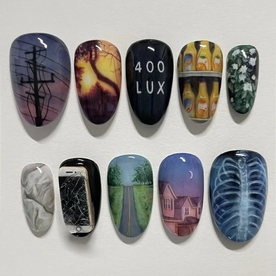 24 pièces de faux ongles à fleurs, style tendance, avec effet dégradé jaune et rose. Ongles portables à couverture complète, forme amande , à poser directement (Press-On Nails).