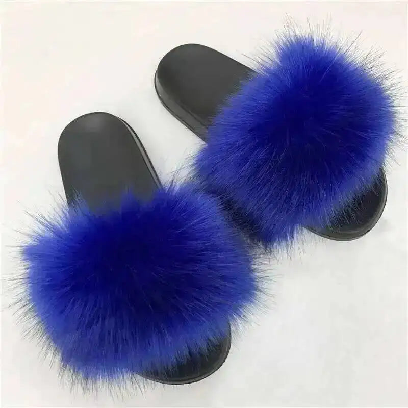 Chaussons d’été pour femme, mules fourrées d’intérieur. Tongs plates en peluche, sandales confortables et moelleuses pour femme, chaussures d’intérieur décontractées et douces pour la maison.