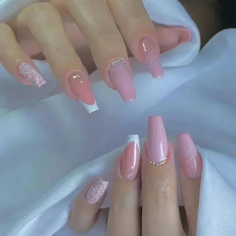 Faux Ongles Longs Bruns N64.Glitter Ballet Wearable, Design Français, Presse Complète sur Nail Ins, Nail Tips Art, 24Pcs