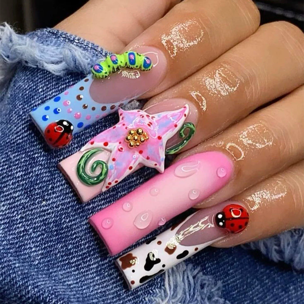 Faux Ongles Longs Bruns N64.Glitter Ballet Wearable, Design Français, Presse Complète sur Nail Ins, Nail Tips Art, 24Pcs