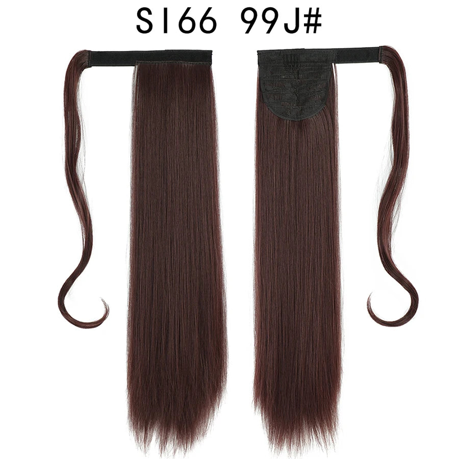 Queue de cheval synthétique longue et droite de 22 pouces, extension de cheveux à enrouler avec clip, résistante à la chaleur, postiche blond