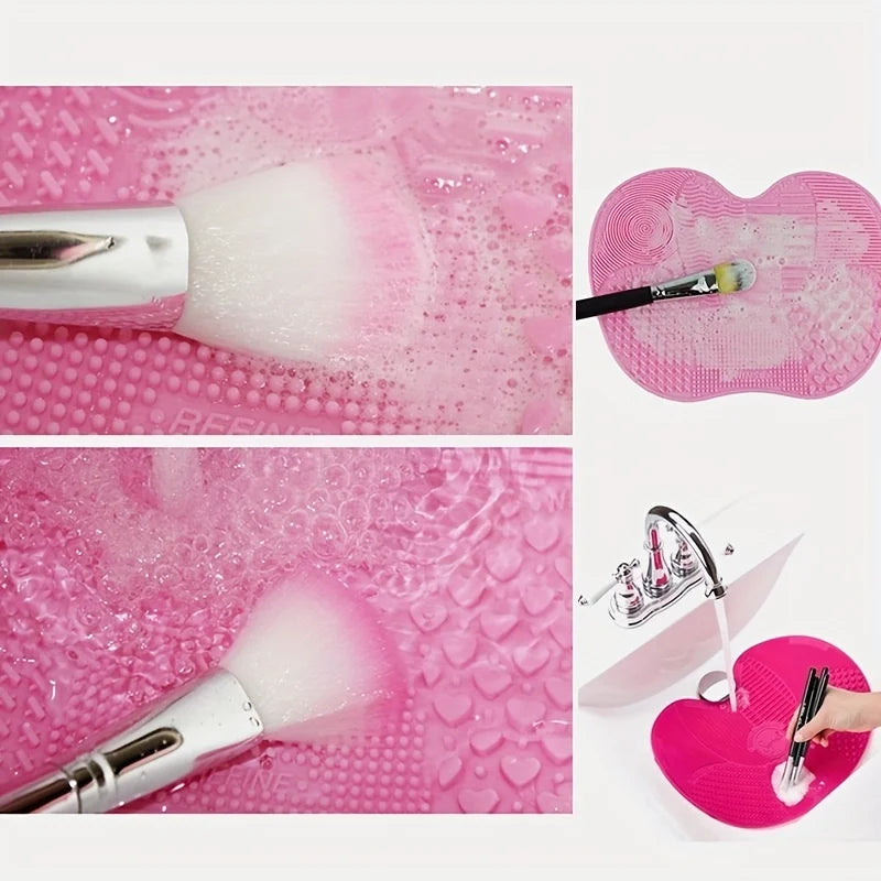 Tampon de nettoyage de brosse de maquillage en forme de pomme en Silicone, 1 pièce, avec ventouse pour un nettoyage efficace des outils cosmétiques