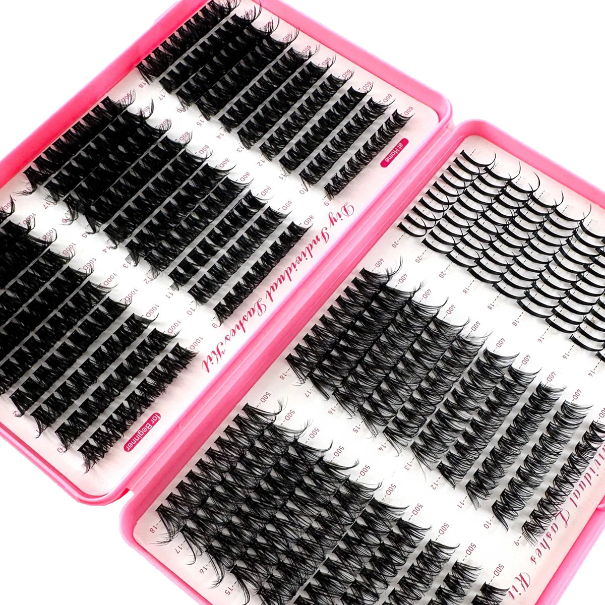 Faux cils en grappes individuelles Spikes 40/50/60/80/100D MIX – Lot de 580 pièces de faux cils épais, volumineux et effilés (wispy), avec une courbure D de 0,07 mm. Longueurs mélangées de 9 à 18 mm pour un effet naturel ou glamour selon le style souhaité