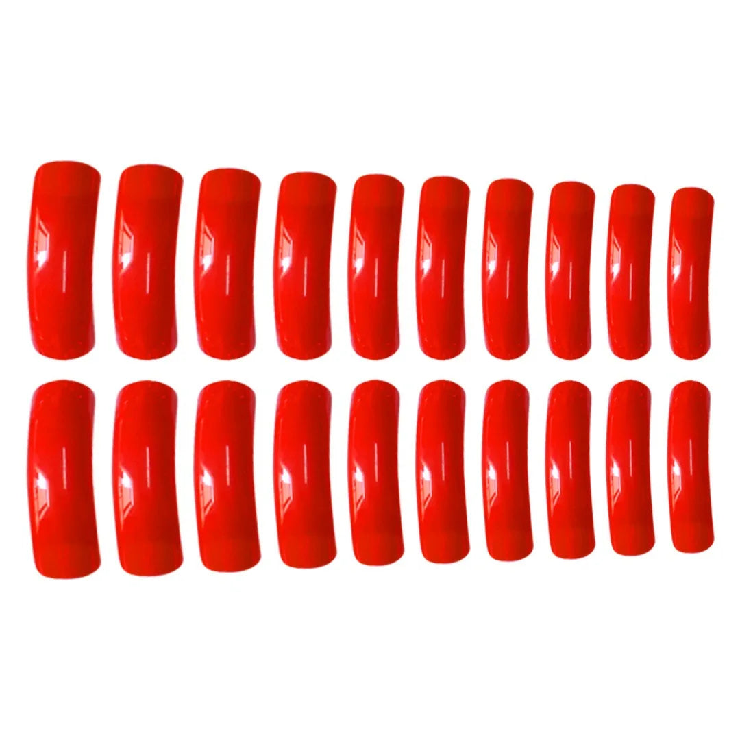 Faux ongles longs et courbés rouge vif, 20 pièces, amovibles, patchs de manucure, charmes, couverture complète, en acrylique, à presser, pour femmes