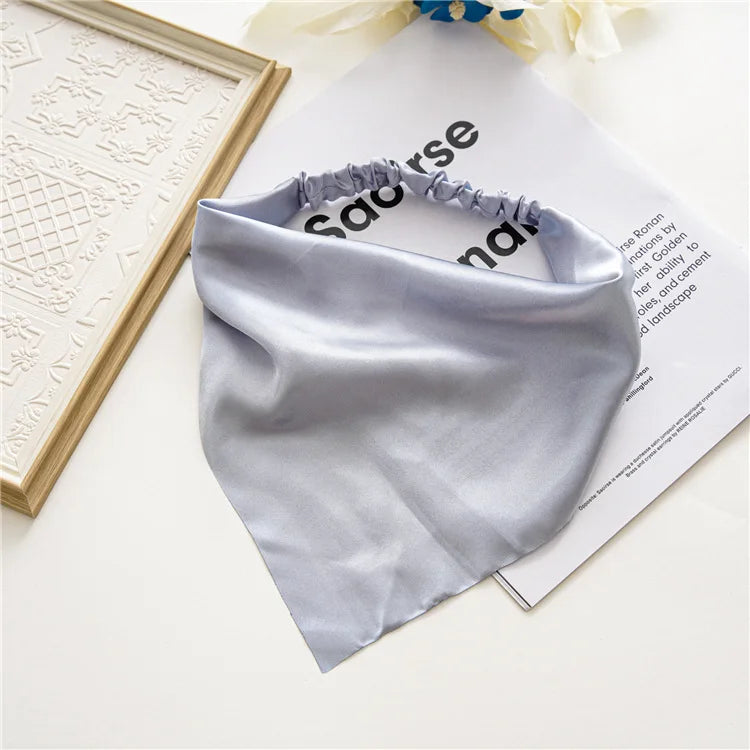 Été femmes couleur unie foulard de cheveux Vintage Triangle Bandanas Satin élastique bandeaux enfants fille bandeaux cheveux accessoires