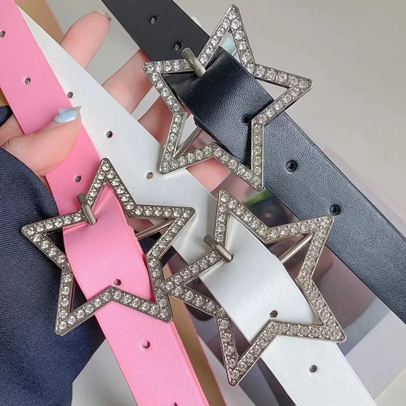 Y2K – ceinture à boucle étoile en cuir rose, reliure élastique ornée de strass scintillants, accessoires de décoration de mariée rétro