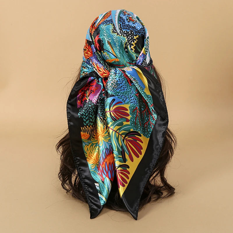 Foulard carré en soie pour femmes, nouveau Design de luxe, Style populaire, quatre saisons, protection solaire, foulard de plage, Hijab, 90x90CM