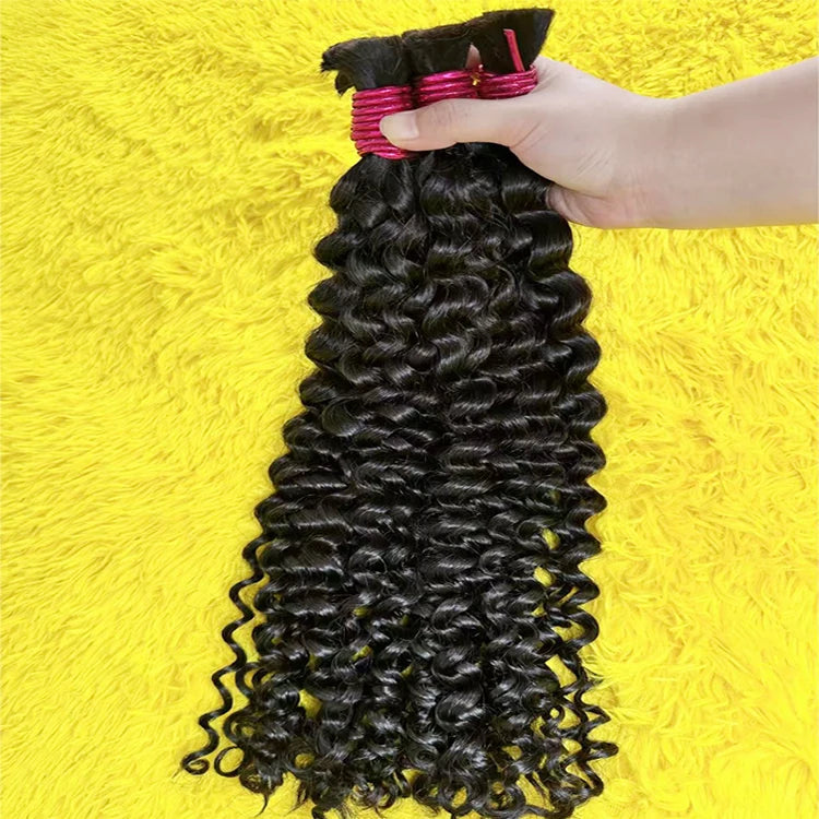 Cheveux indiens profonds lâches 100% vrais cheveux Remy en vrac non transformés sans trame bouclés Extensions de cheveux humains tissage cheveux pour les femmes tressage