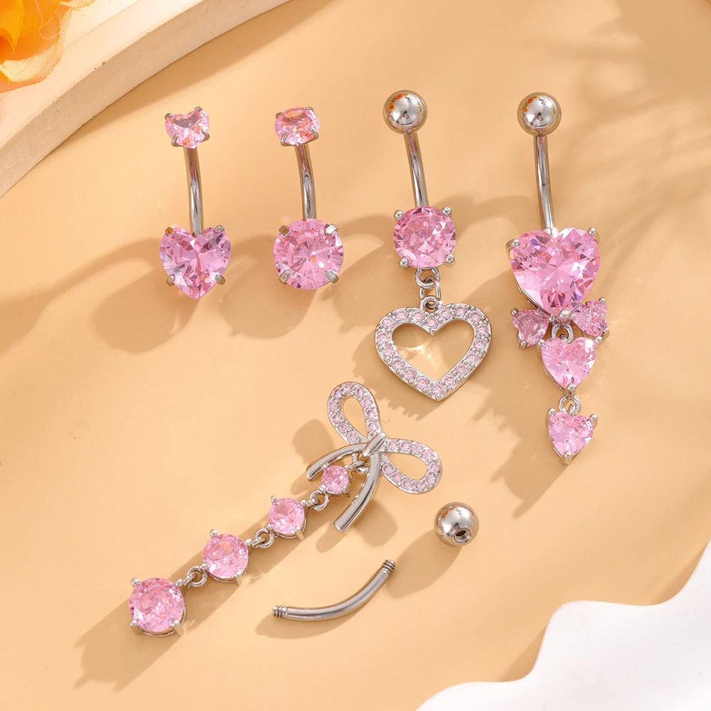 3-5 pièces ensembles de styles mixtes coeur fleur balancent nombril anneaux en acier inoxydable papillon incurvé Zircon ventre Piercing nombril anneau