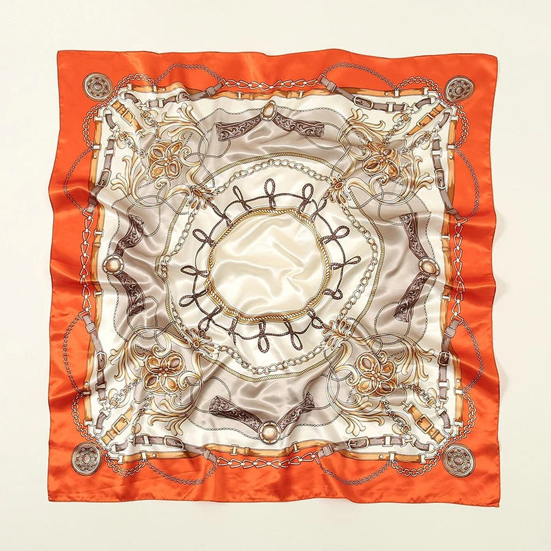 Foulard carré en soie pour femmes, nouveau Design de luxe, Style populaire, quatre saisons, protection solaire, foulard de plage, Hijab, 90x90CM