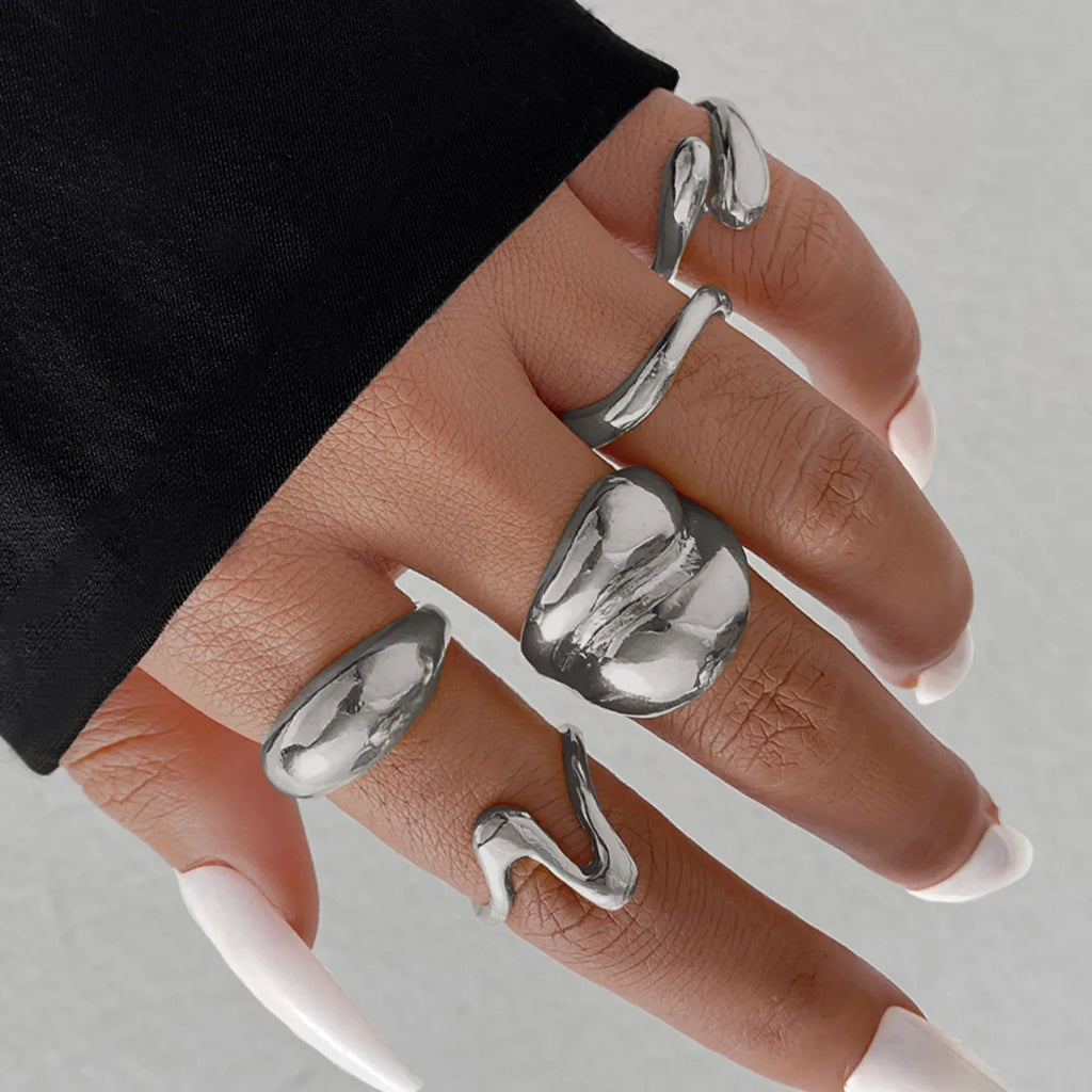 Bagues lisses en métal pour femmes et hommes, lignes irrégulières exagérées, gouttelettes d'eau, Punk rétro Boho, bijoux à la mode, cadeau, 15 pièces/ensemble