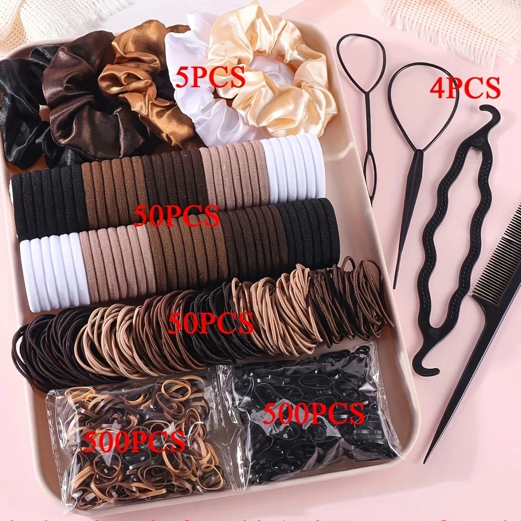 1109 pièces femmes cheveux foncés accessoires ensemble élastique sans couture queue de cheval chouchous petites bandes de caoutchouc mode cheveux cravates bandeaux