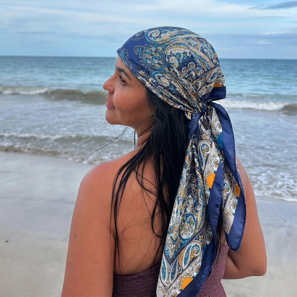 Hijabs en satin à imprimé paisley 90*90cm pour femmes, foulard carré de luxe, bandana, cheveux, foulard doux, hijab, écharpes pour cheveux