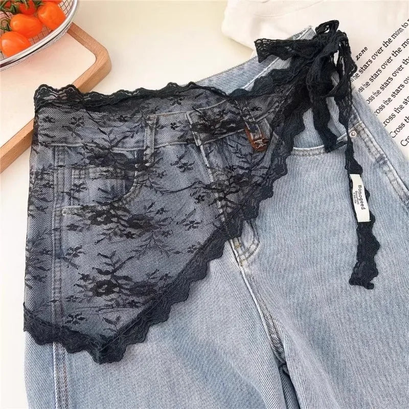 Écharpe bandana en dentelle à volants, convertible en foulard triangulaire, ceinture chaîne de taille, accessoire pour femme sexy, tenue esthétique tendance