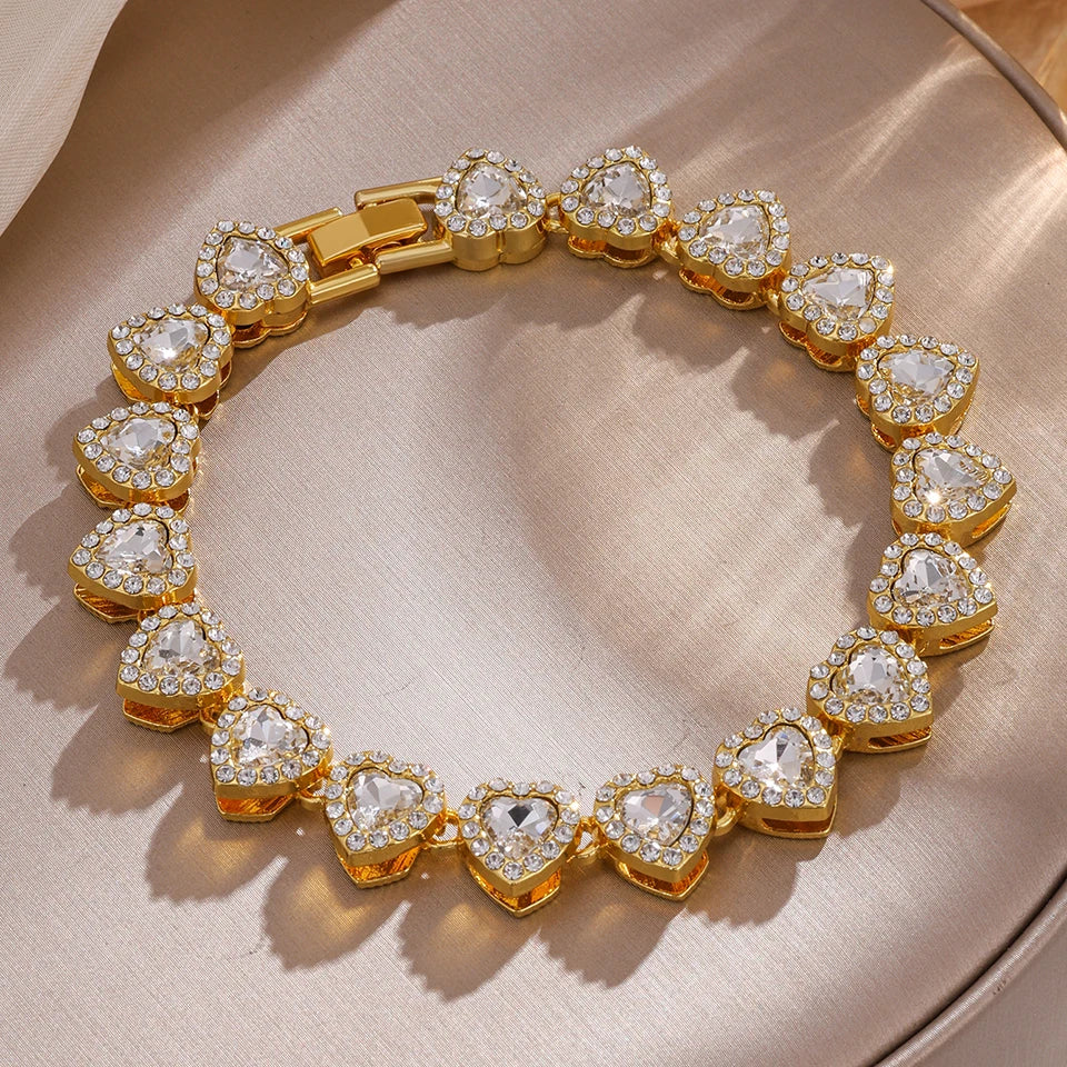 Yupsk Ensemble de bracelets tennis à strass géométriques en forme de cœur, style Hip Hop, pour femmes et hommes, bijoux empilables tendance punk urbain