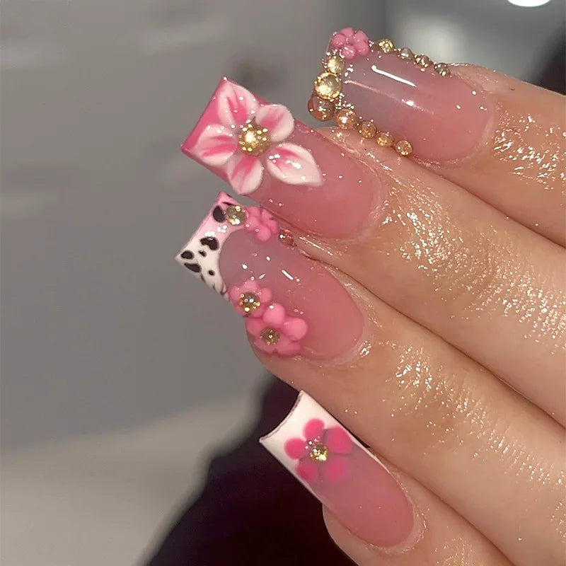 Faux Ongles Longs Bruns N64.Glitter Ballet Wearable, Design Français, Presse Complète sur Nail Ins, Nail Tips Art, 24Pcs