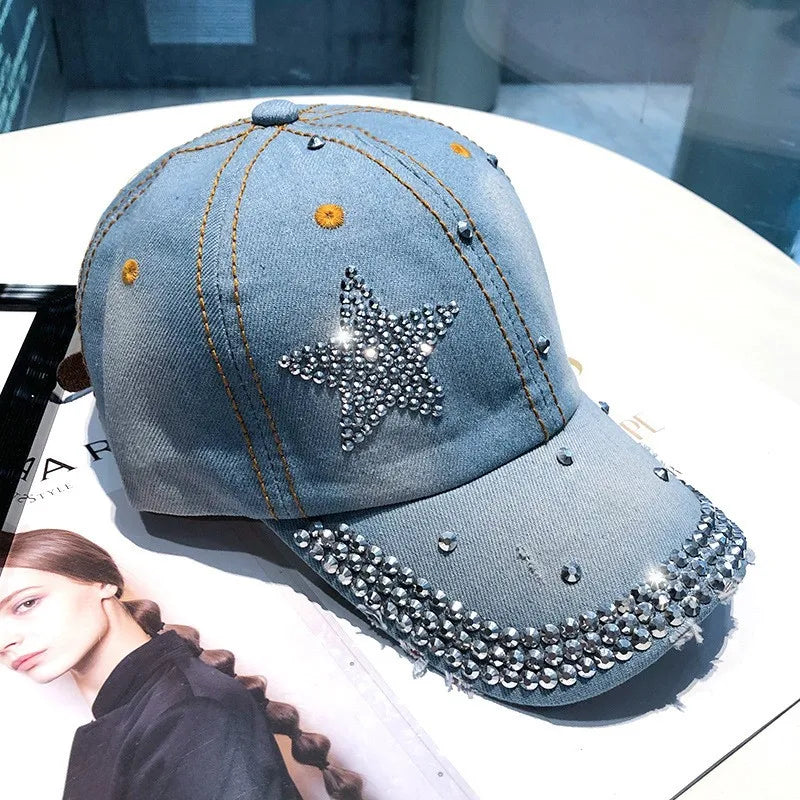 Casquette de Baseball en Denim pour femmes, Punk brillant, strass, Hip Hop, étoile, Snapback, chapeau à visière, Y2K, fille coréenne, papa, camionneur, protection solaire