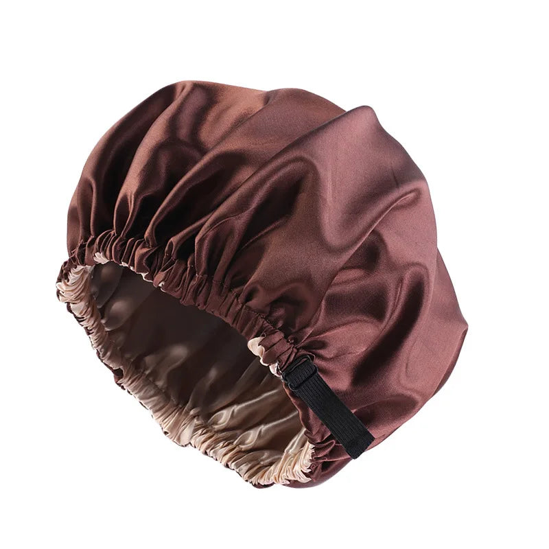 Bonnet en Satin pour dormir, Bonnet en soie réglable pour cheveux bouclés, Double couche, grand bonnet de sommeil doublé en Satin pour femmes