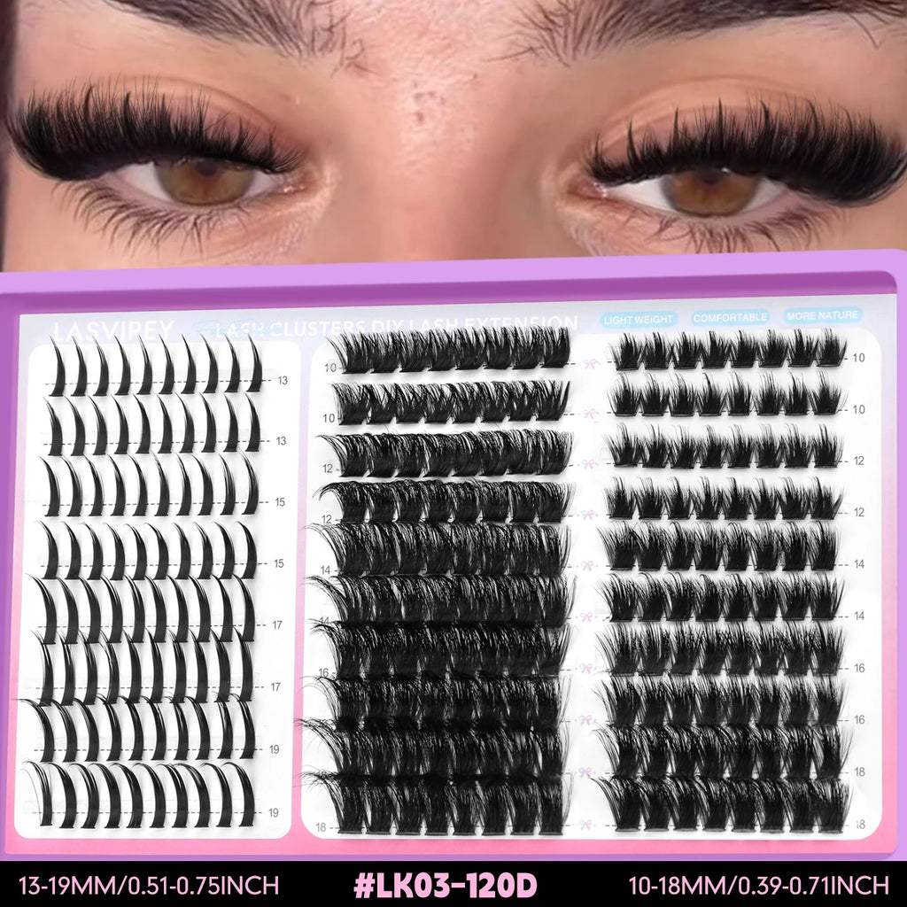 LASVIREY – Grappes de faux cils DIY effet volume et hérissé, styles variés, cils individuels légers et duveteux pour une extension de cils personnalisée.