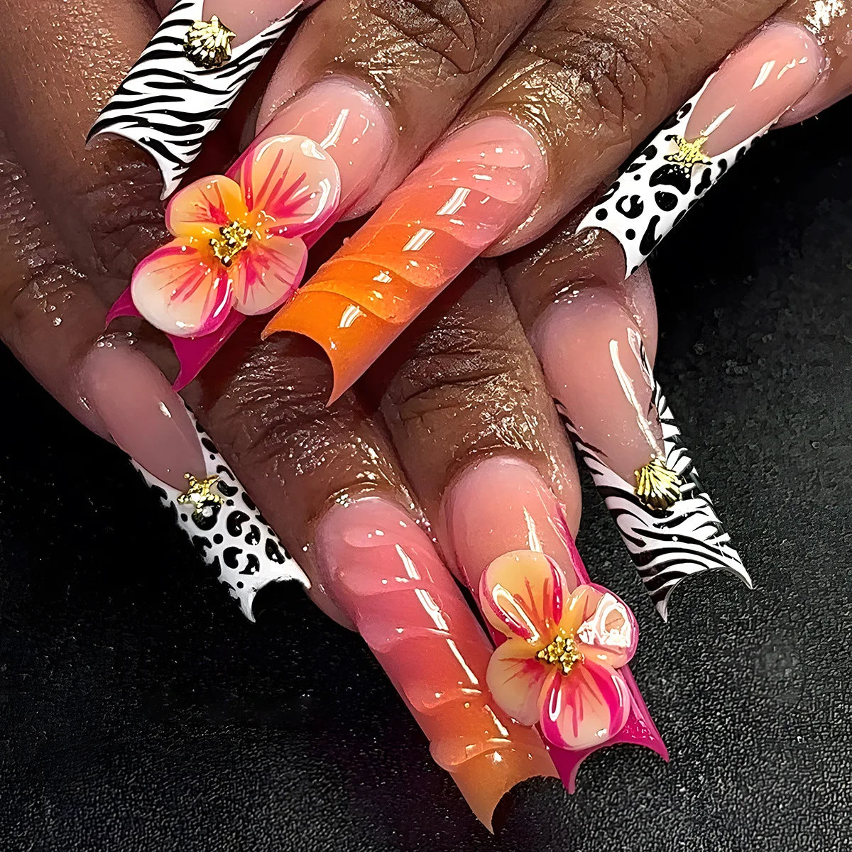 24 pièces – faux ongles longs carrés style français, design cœur 3D, ongles press-on avec strass, motif décoratif, faux ongles portables pour nail art
